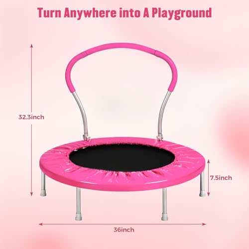 Lyromix 36-Inch Kids Trampoline with Handle - Indoor Mini Tranpoline for Toddlers, Small Fitness Rebounder for Indoor and Outdoor Use