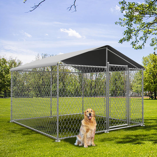 Large Dog Kennel Outdoor, Heavy Duty Outdoor Dog Kennel Chain Link Dog Cage Dog Playpen Dogs Run with Lock UV & Waterproof Roof for Backyard (7.5 * 7.5 * 5.6FT)