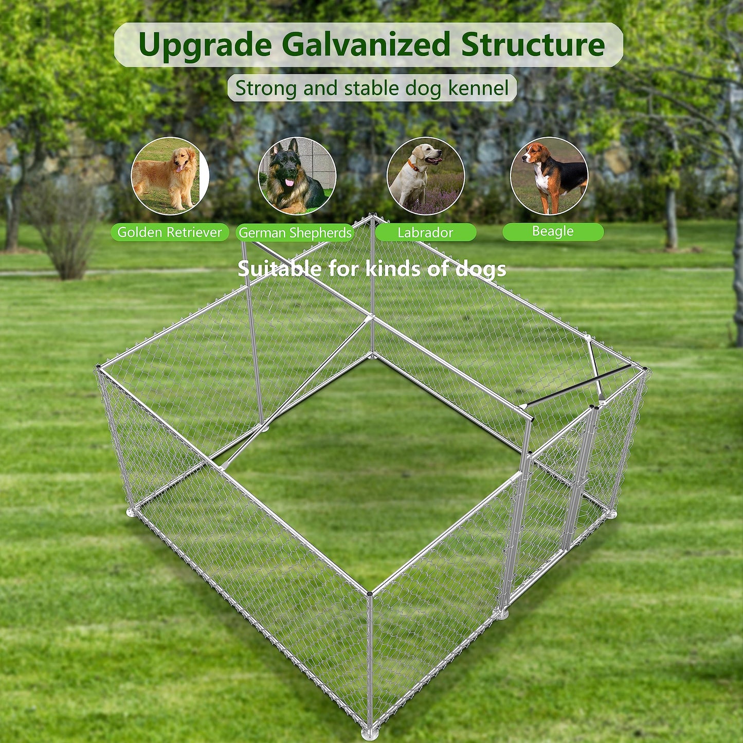 Large Dog Kennel Outdoor, Heavy Duty Outdoor Dog Kennel Chain Link Dog Cage Dog Playpen Dogs Run with Lock UV & Waterproof Roof for Backyard (7.5 * 7.5 * 5.6FT)