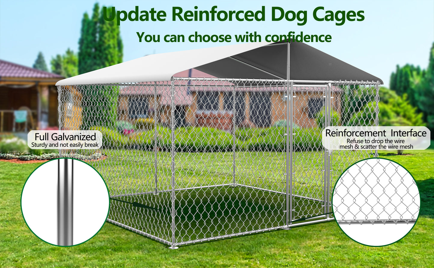 Large Dog Kennel Outdoor, Heavy Duty Outdoor Dog Kennel Chain Link Dog Cage Dog Playpen Dogs Run with Lock UV & Waterproof Roof for Backyard (7.5 * 7.5 * 5.6FT)