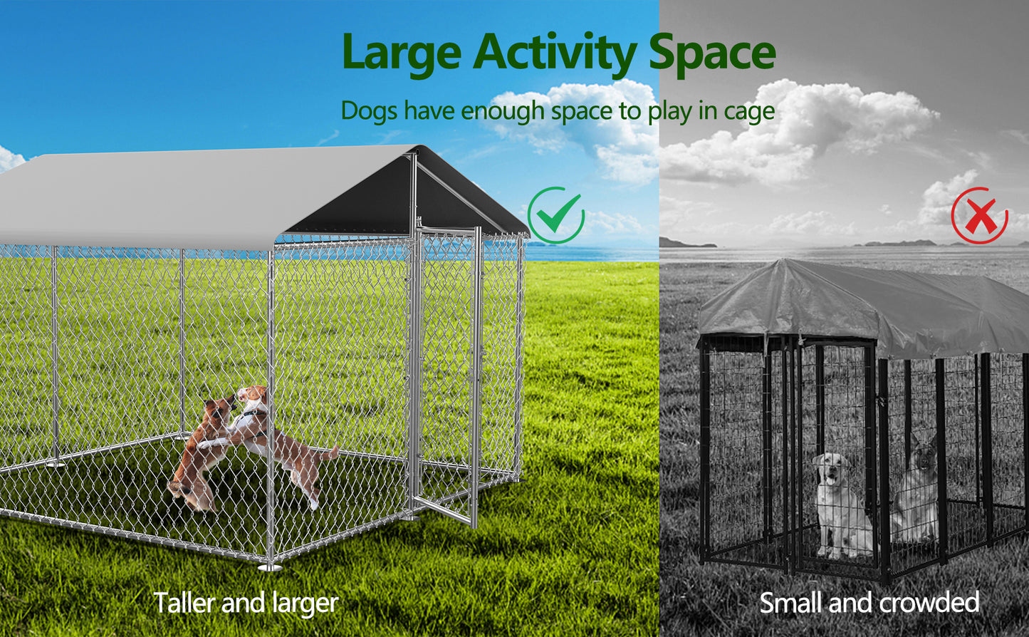 Large Dog Kennel Outdoor, Heavy Duty Outdoor Dog Kennel Chain Link Dog Cage Dog Playpen Dogs Run with Lock UV & Waterproof Roof for Backyard (7.5 * 7.5 * 5.6FT)