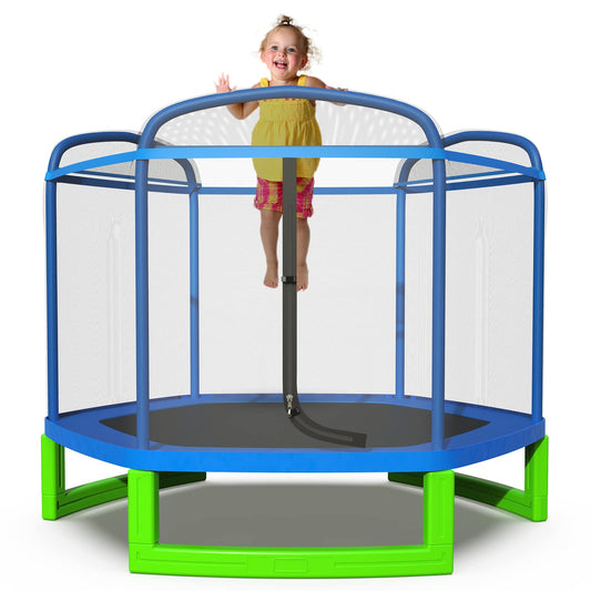 Lyromix 7FT Kids Trampoline for Toddlers, Indoor Mini Trampoline for Kids, Small Trampoline with Enclosure, Adult Fitness Trampoline for Indoor and Outdoor Use, Blue