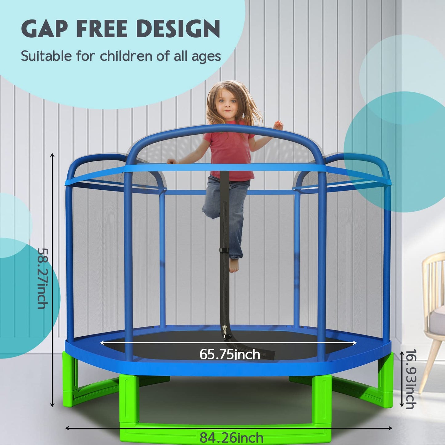Lyromix 7FT Kids Trampoline for Toddlers, Indoor Mini Trampoline for Kids, Small Trampoline with Enclosure, Adult Fitness Trampoline for Indoor and Outdoor Use, Blue