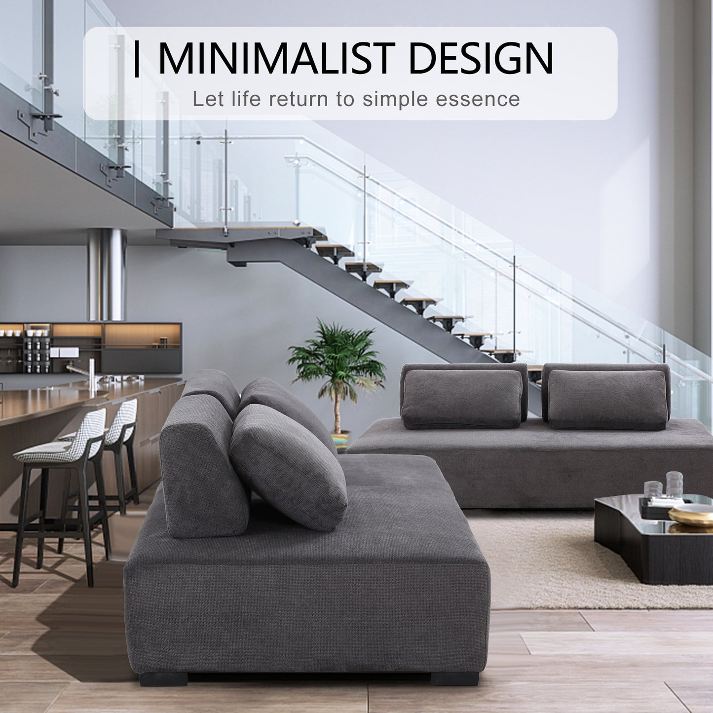 Lyromix 85'' Upholstered Sofa with Multi-Directional Modular Pillow, Loveseat for Living Room, Modern Couch for Bedroom