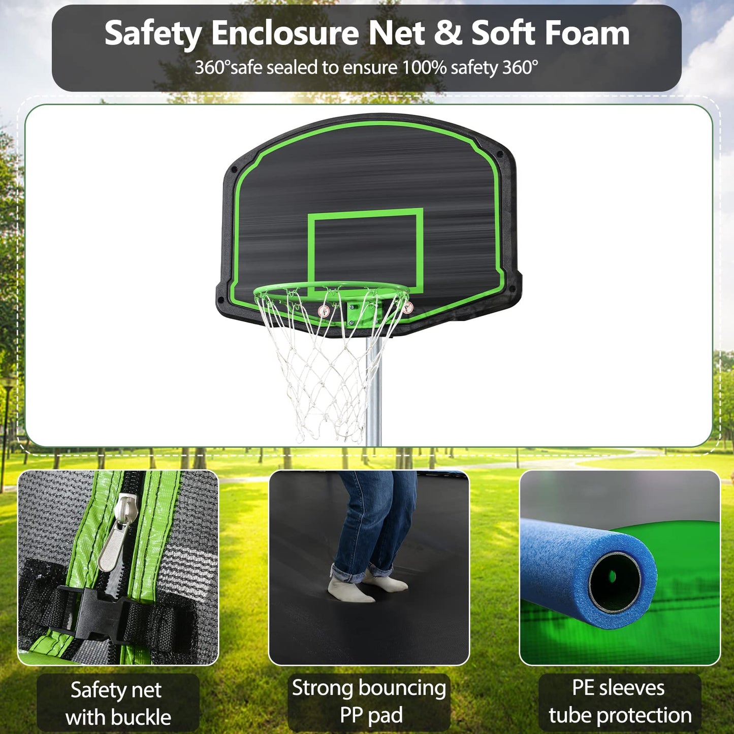 Lyromix 12 14FT Trampoline with Slide and Swings, ASTM Approved Large Recreational Trampoline with Basketball Hoop and Ladder,Outdoor Backyard Trampoline with Net, Capacity for 5-7 Kids and Adults