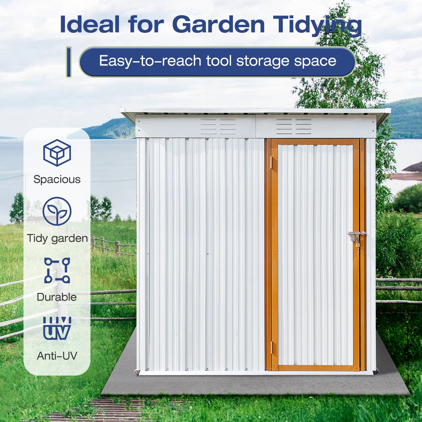 Lyromix Metal Outdoor Storage Shed with Door & Lock, Waterproof Garden Storage Tool Shed with Base Frame for Backyard Patio