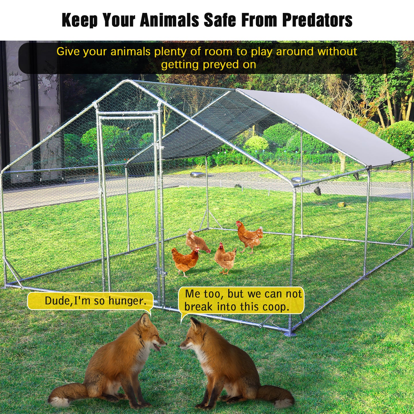 Lyromix Large Metal Chicken Coop Run, Walk-in Poultry Cage Chicken Runs House for Yard with Waterproof Cover, Ducks Rabbits Habitat Cage Spire Shaped Coop for Outdoor Farm Use
