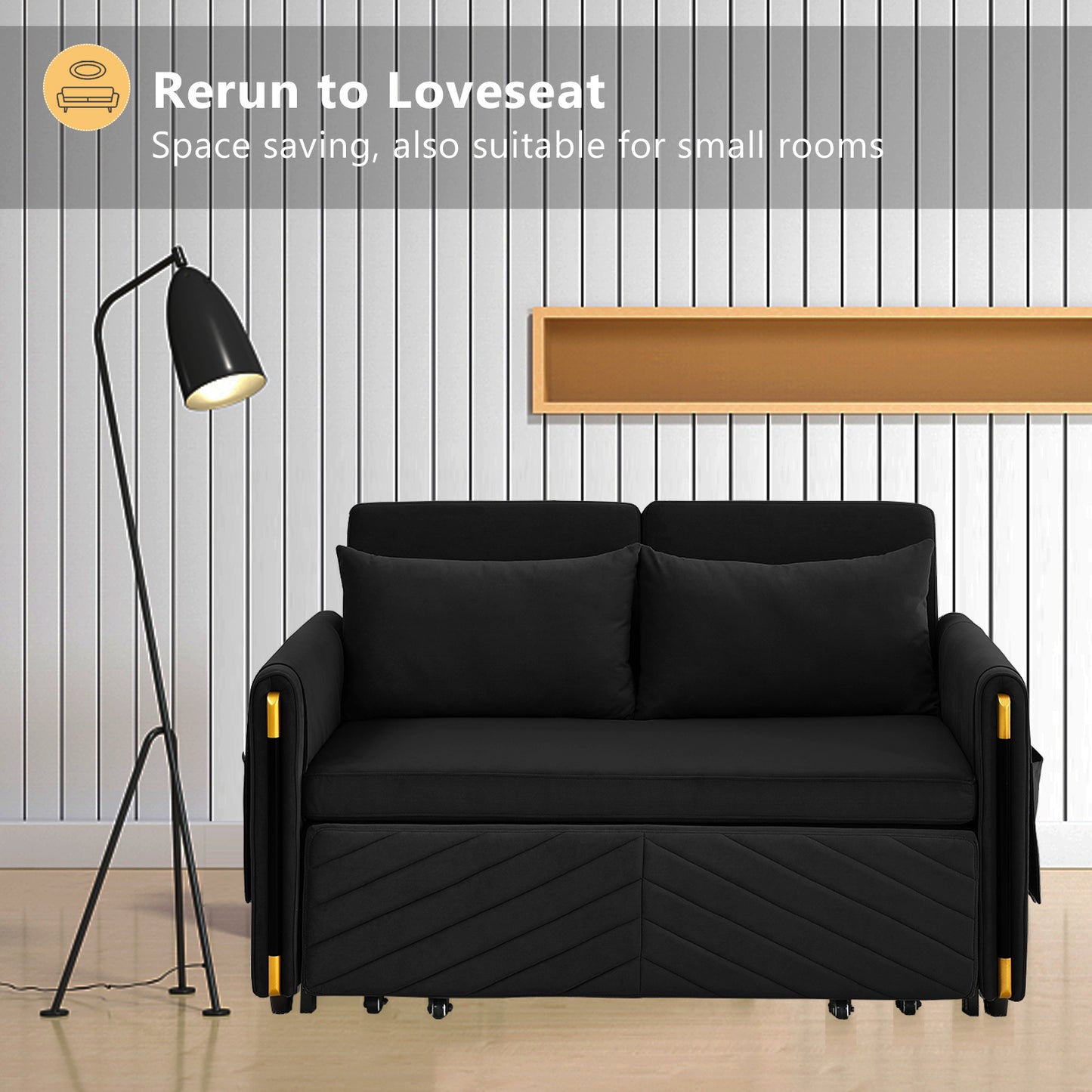 Lyromix 3 in 1 Sofa Bed for Living Room, Convertible Loveseat Sleeper Full Size, Velvet Pull Out Couch with 2 Pillows & Detachable Storage Bag