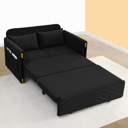 Lyromix 3 in 1 Sofa Bed for Living Room, Convertible Loveseat Sleeper Full Size, Velvet Pull Out Couch with 2 Pillows & Detachable Storage Bag