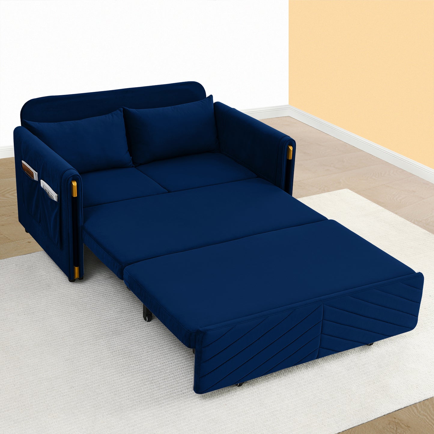 Lyromix 3 in 1 Sofa Bed for Living Room, Convertible Loveseat Sleeper Full Size, Velvet Pull Out Couch with 2 Pillows & Detachable Storage Bag