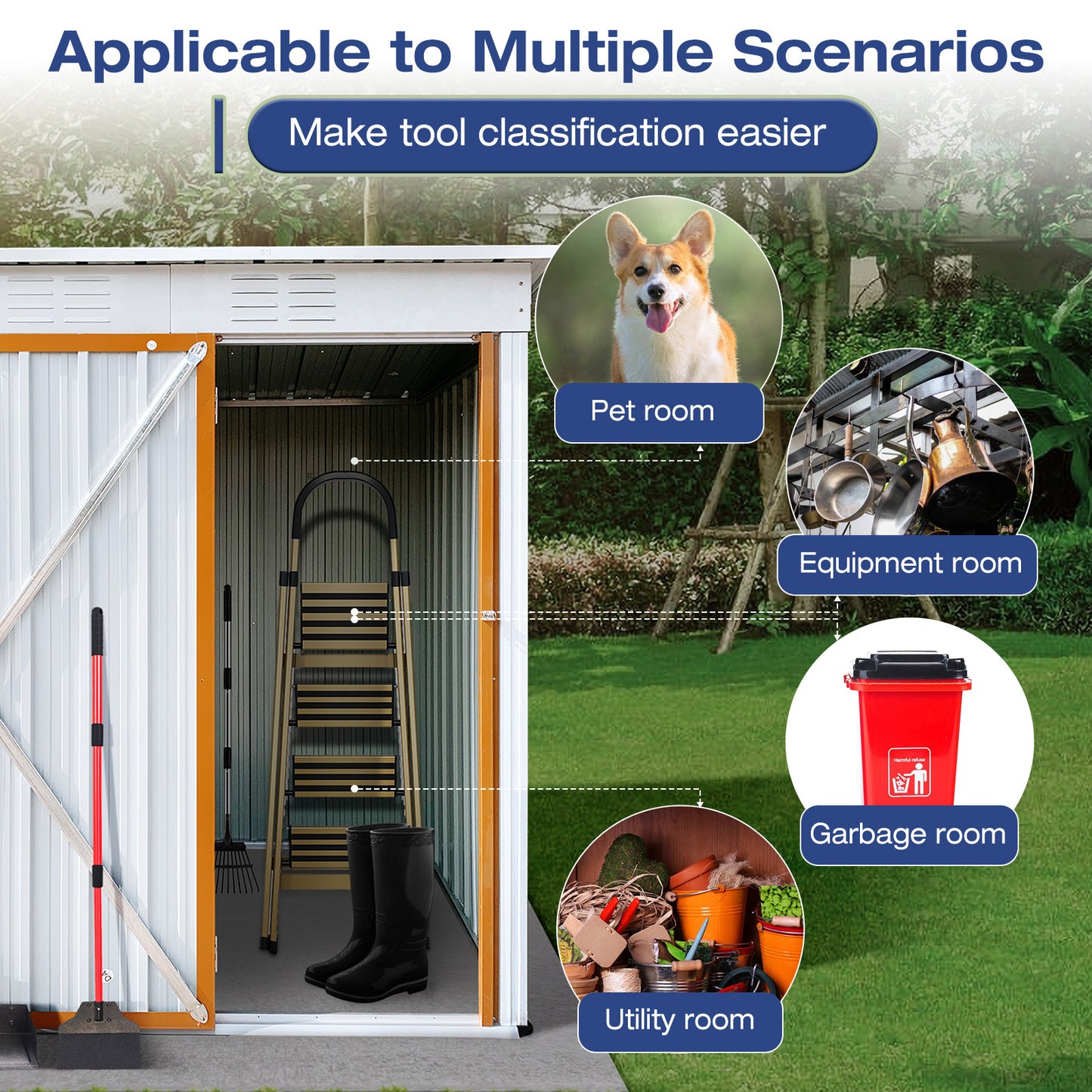 Lyromix Metal Outdoor Storage Shed with Door & Lock, Waterproof Garden Storage Tool Shed with Base Frame for Backyard Patio