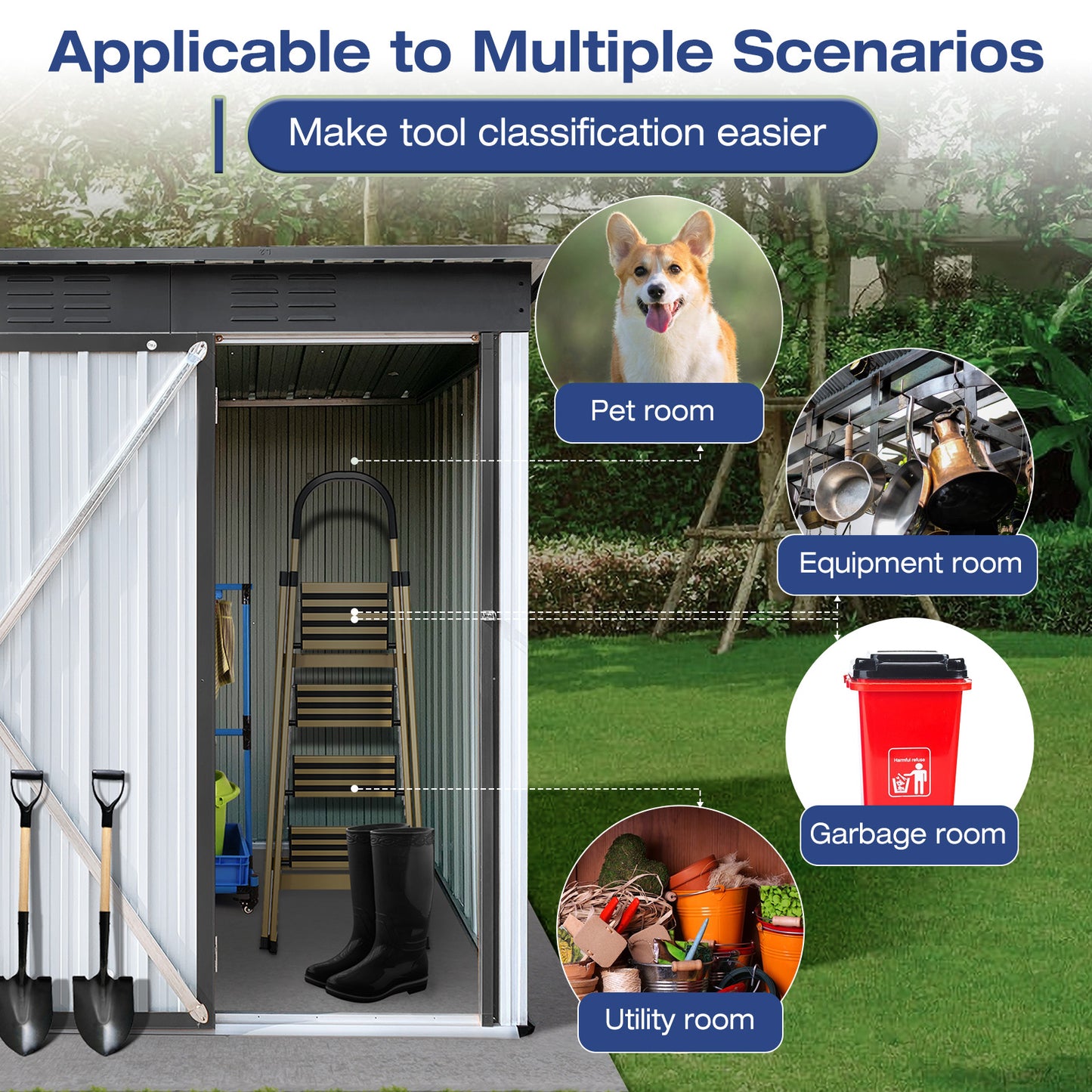 Lyromix Metal Outdoor Storage Shed with Door & Lock, Waterproof Garden Storage Tool Shed with Base Frame for Backyard Patio