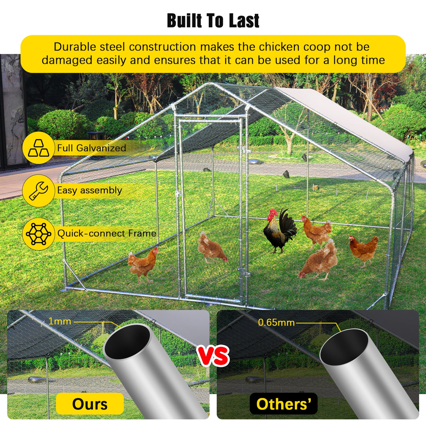 Lyromix Large Metal Chicken Coop Run, Walk-in Poultry Cage Chicken Runs House for Yard with Waterproof Cover, Ducks Rabbits Habitat Cage Spire Shaped Coop for Outdoor Farm Use