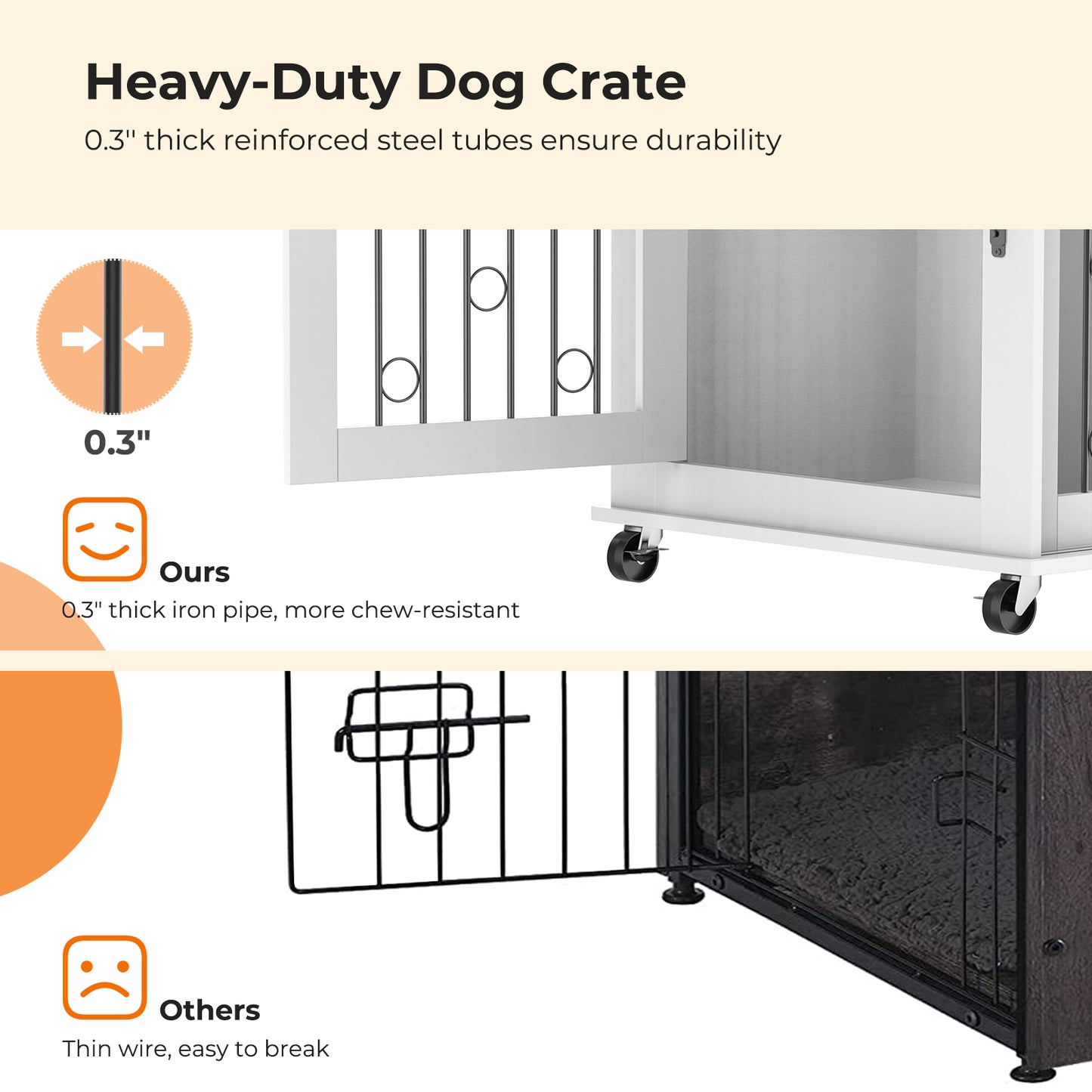 Lyromix Dog Crate Furniture with Divider for 2 Small to Medium Pets, Wooden Cage End Table, Heavy Duty Indoor Puppy Kennel with Removable Divider and Sliding Door, Grey