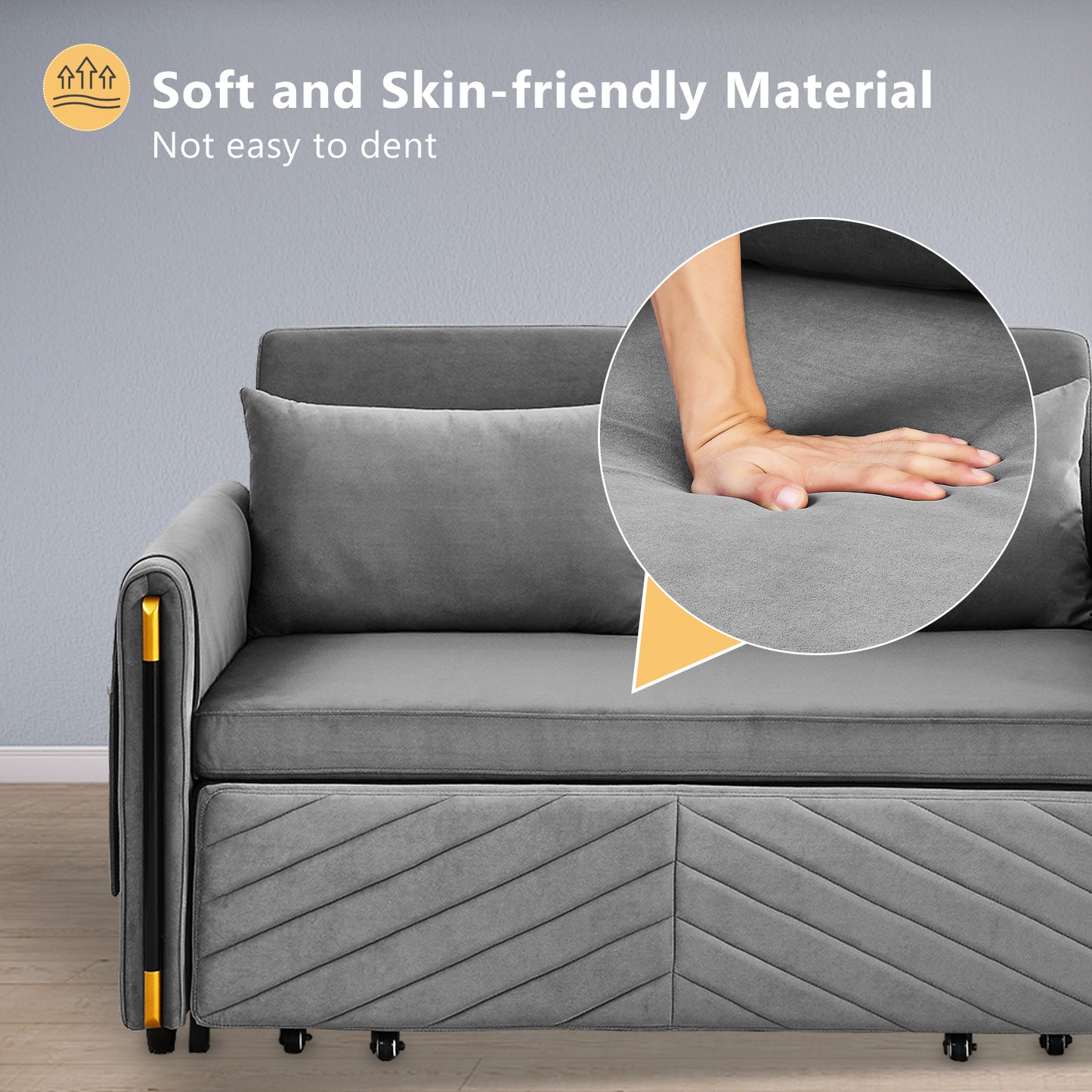 Lyromix 3 in 1 Sofa Bed for Living Room, Convertible Loveseat Sleeper Full Size, Velvet Pull Out Couch with 2 Pillows & Detachable Storage Bag