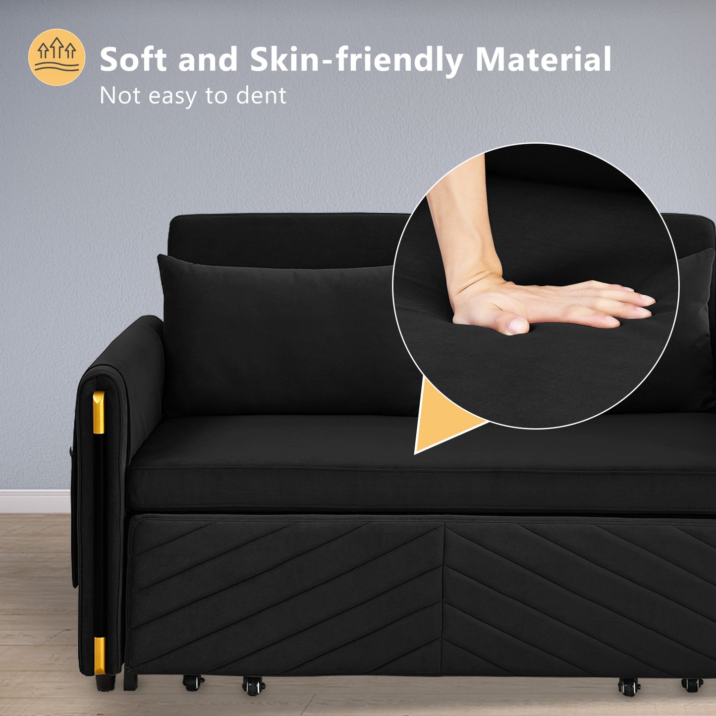 Lyromix 3 in 1 Sofa Bed for Living Room, Convertible Loveseat Sleeper Full Size, Velvet Pull Out Couch with 2 Pillows & Detachable Storage Bag