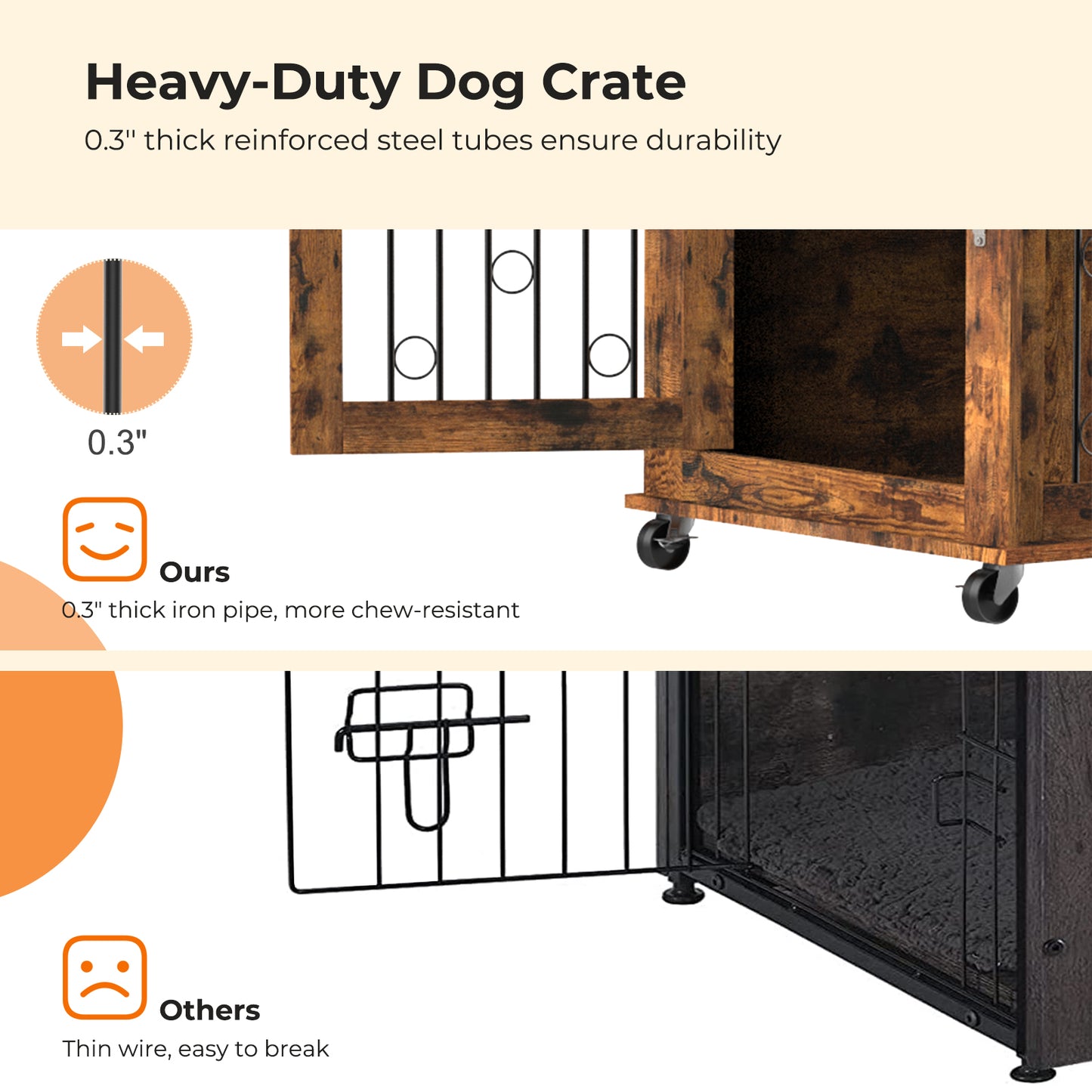 Lyromix Dog Crate Furniture with Divider for 2 Small to Medium Pets, Wooden Cage End Table, Heavy Duty Indoor Puppy Kennel with Removable Divider and Sliding Door, Grey