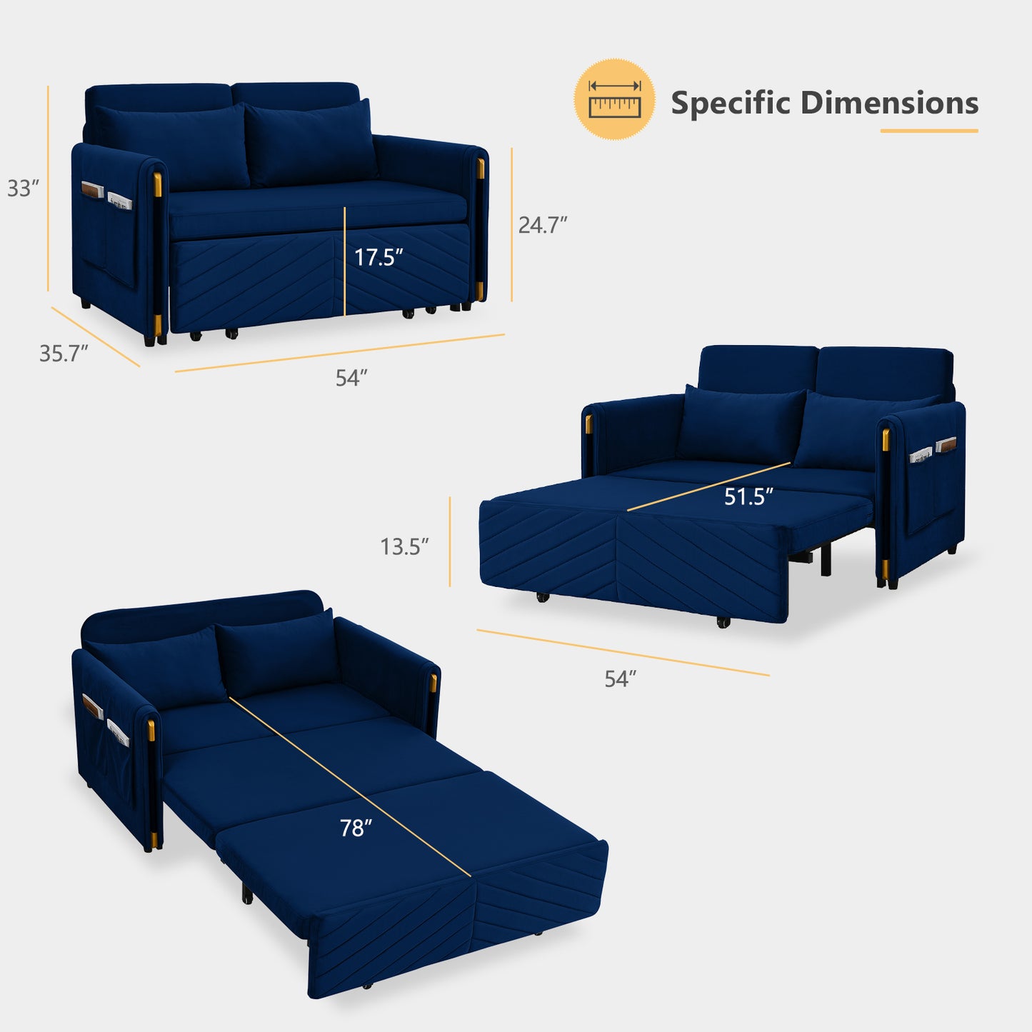 Lyromix 3 in 1 Sofa Bed for Living Room, Convertible Loveseat Sleeper Full Size, Velvet Pull Out Couch with 2 Pillows & Detachable Storage Bag