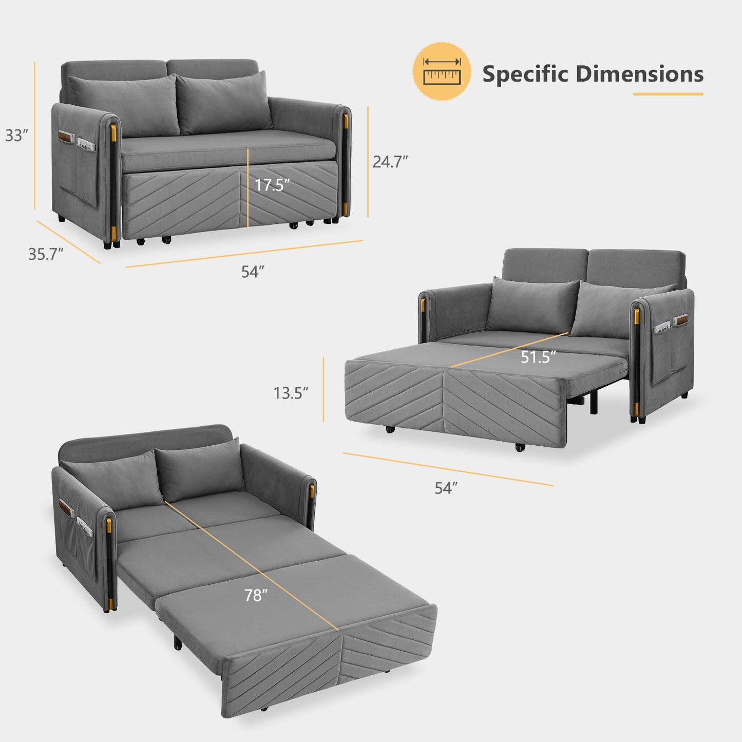 Lyromix 3 in 1 Sofa Bed for Living Room, Convertible Loveseat Sleeper Full Size, Velvet Pull Out Couch with 2 Pillows & Detachable Storage Bag