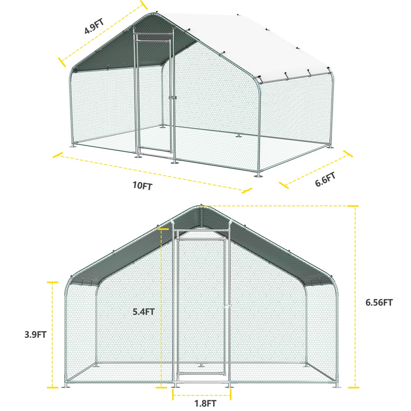 Lyromix Large Metal Chicken Coop with Run,Walk-in Poultry Cage Chicken Runs House for Yard with Waterproof Cover,Chicken Pens Habitat Cage Spire Shaped Coop for Outdoor Farm