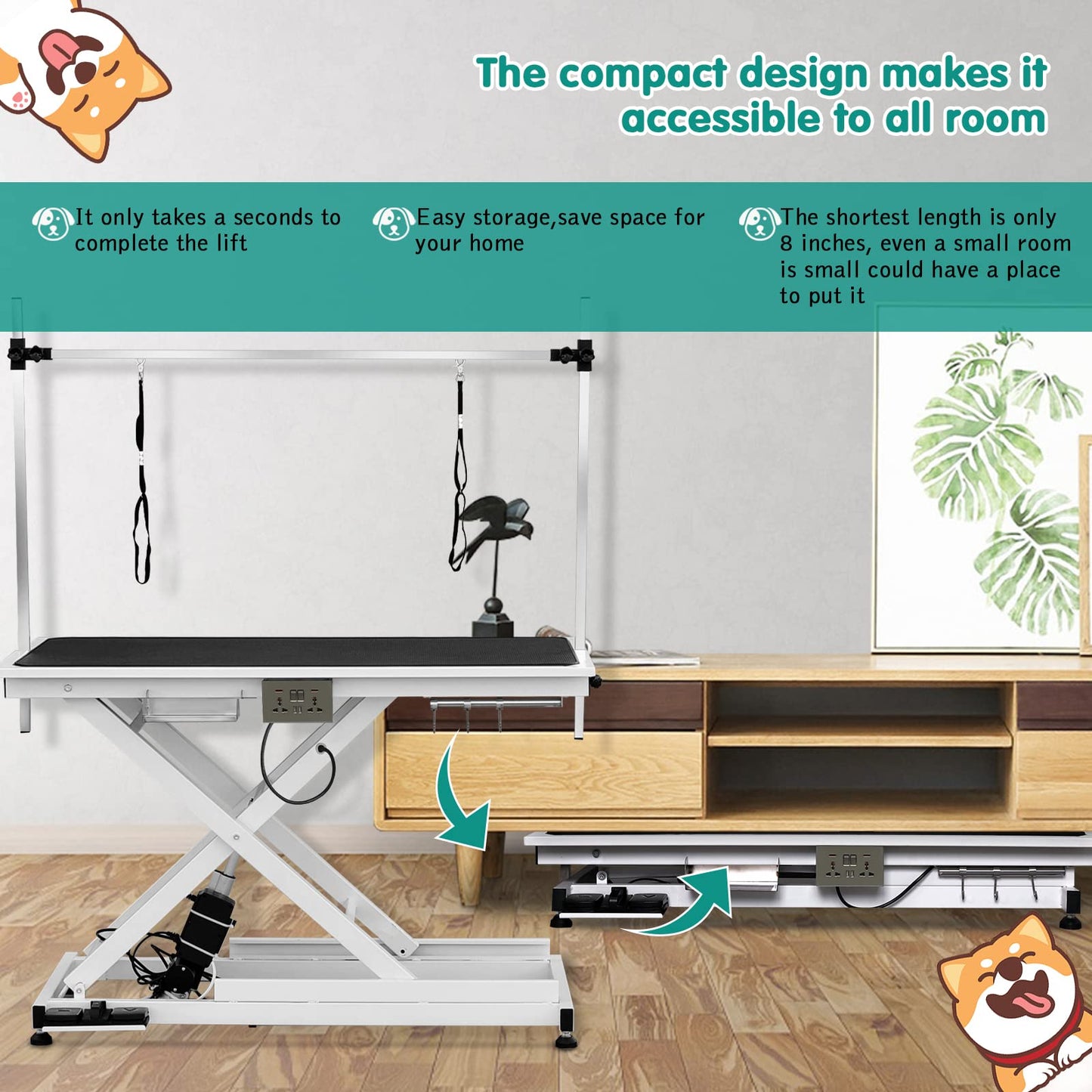 Lyromix Eletric Dog Grooming Table, Height Adjustable Large Pet Drying Desktop, Foldable Bathing Desk with Arms, Noose, Mesh Tray, Maximum Capacity Up to 330Lb, 50in, White