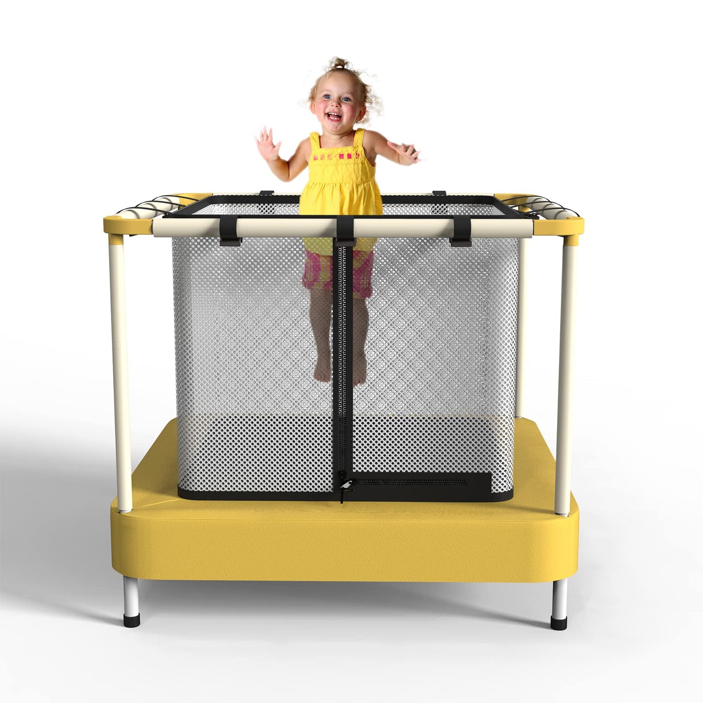 Lyromix 40Inch Kids Trampoline for Toddlers, Indoor Mini Trampoline for Kids, Small Trampoline with Enclosure, Adult Fitness Trampoline for Indoor and Outdoor Use, Yellow