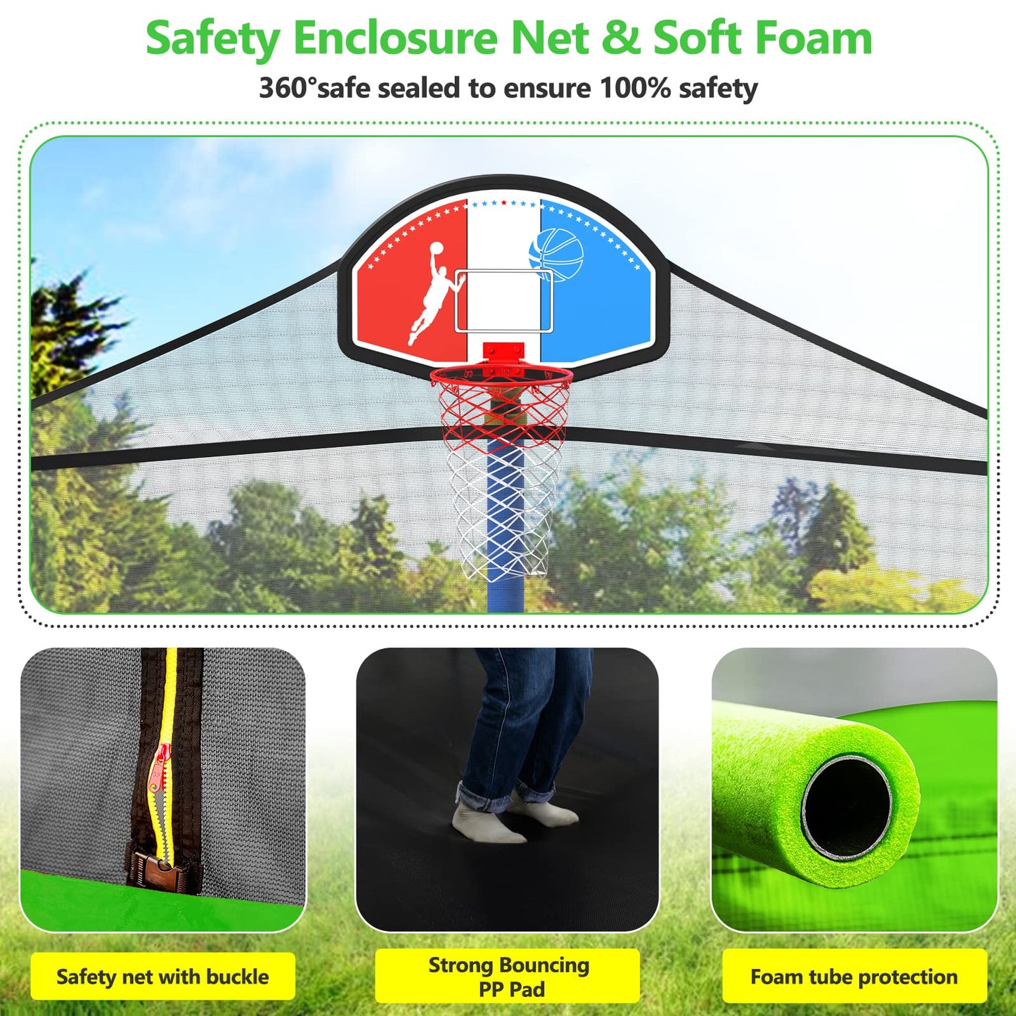 16FT Outdoor Backyard Jumping Trampoline with Basketball Hoop and Ladder