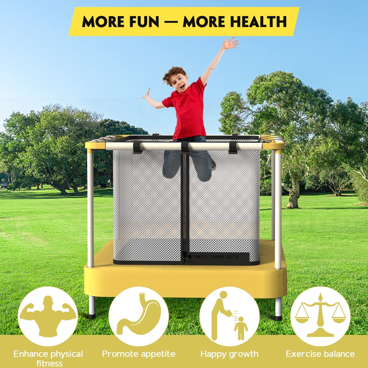 Lyromix 40Inch Kids Trampoline for Toddlers, Indoor Mini Trampoline for Kids, Small Trampoline with Enclosure, Adult Fitness Trampoline for Indoor and Outdoor Use, Yellow
