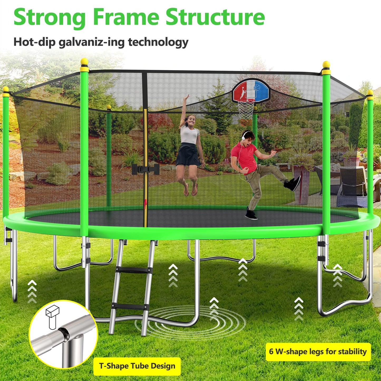 16FT Outdoor Backyard Jumping Trampoline with Basketball Hoop and Ladder