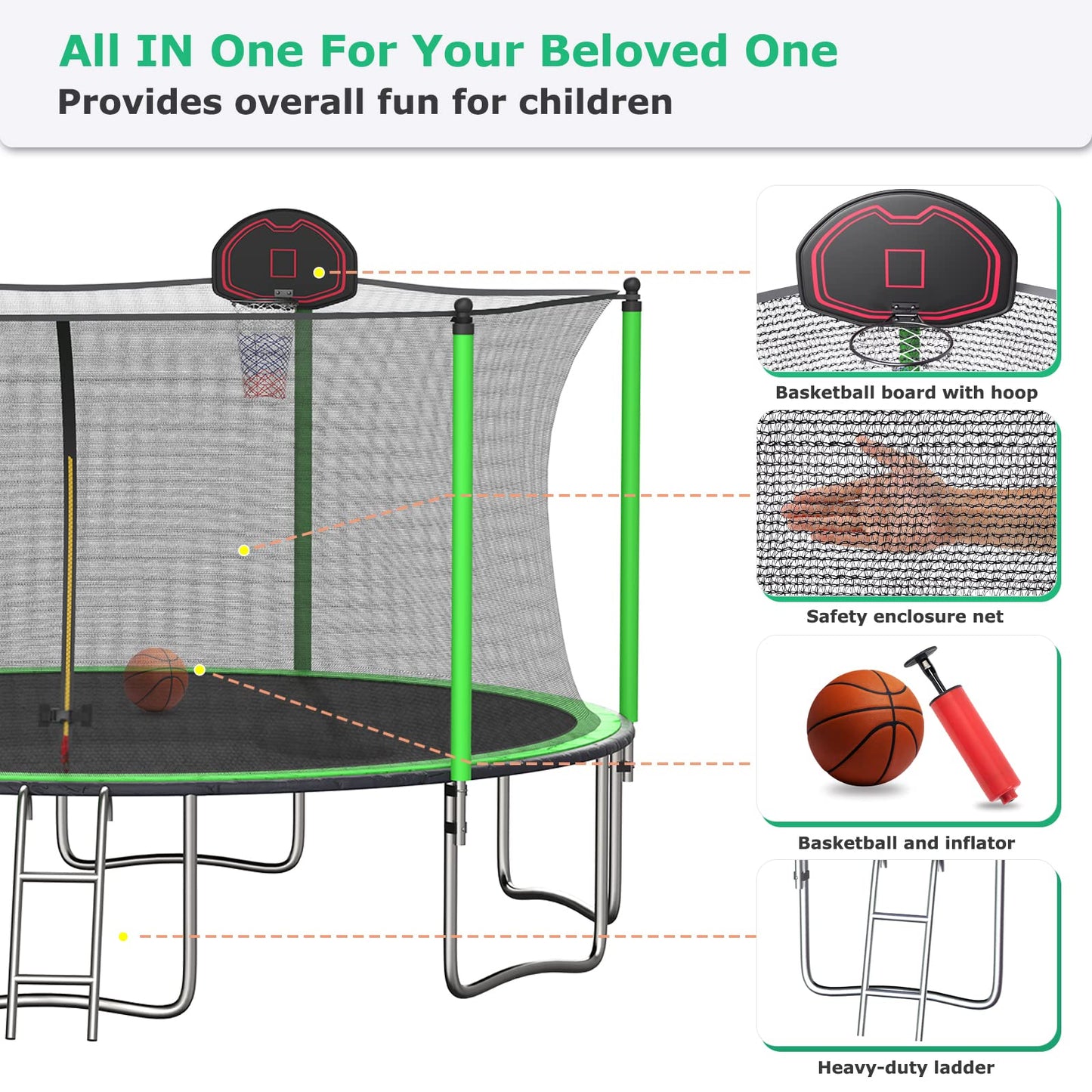 14FT Trampoline with Enclosure Net for 6-9 Kids and Adults