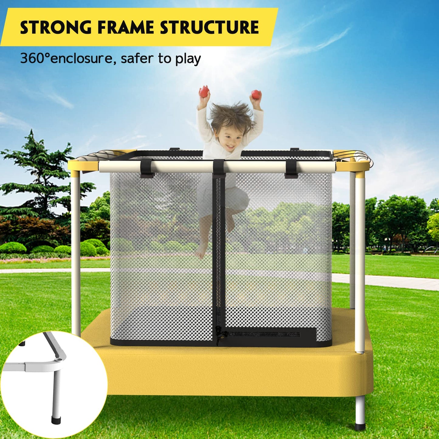 Lyromix 40Inch Kids Trampoline for Toddlers, Indoor Mini Trampoline for Kids, Small Trampoline with Enclosure, Adult Fitness Trampoline for Indoor and Outdoor Use, Yellow