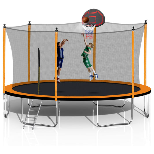 15FT Trampoline with Enclosure Net and Basketball Hoop and Ladder