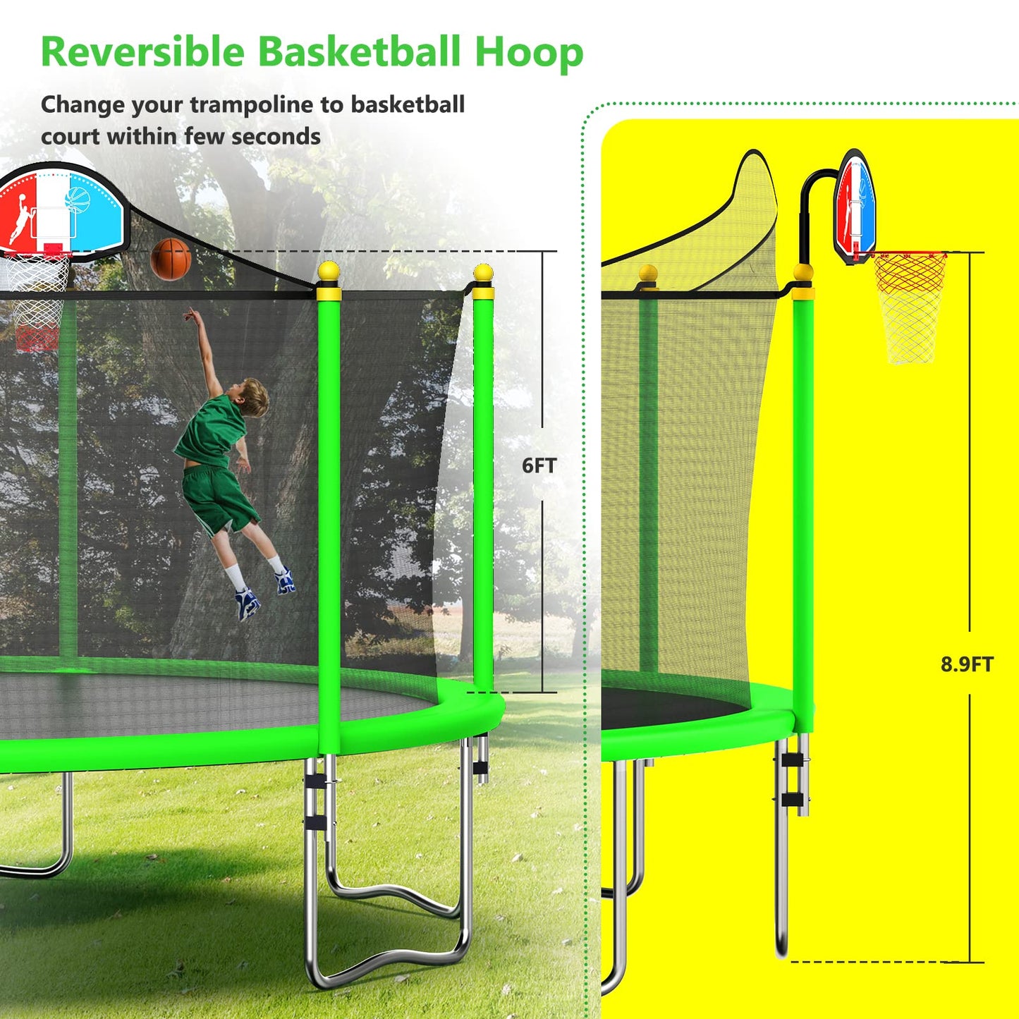 16FT Outdoor Backyard Jumping Trampoline with Basketball Hoop and Ladder