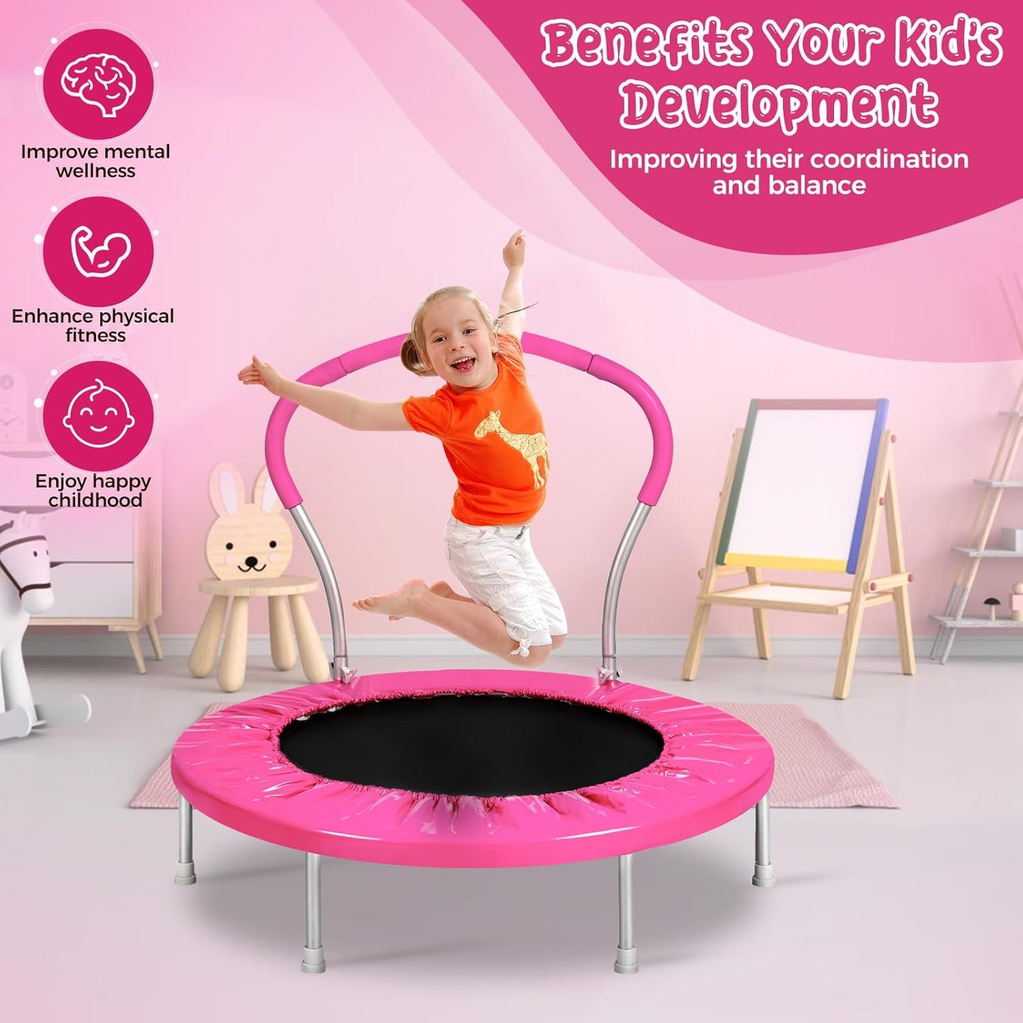 Lyromix Mini Trampoline for Kids, Indoor Toddler Trampoline with Handle, Child Small Rebounder Trampoline for Indoor and Outdoor Use