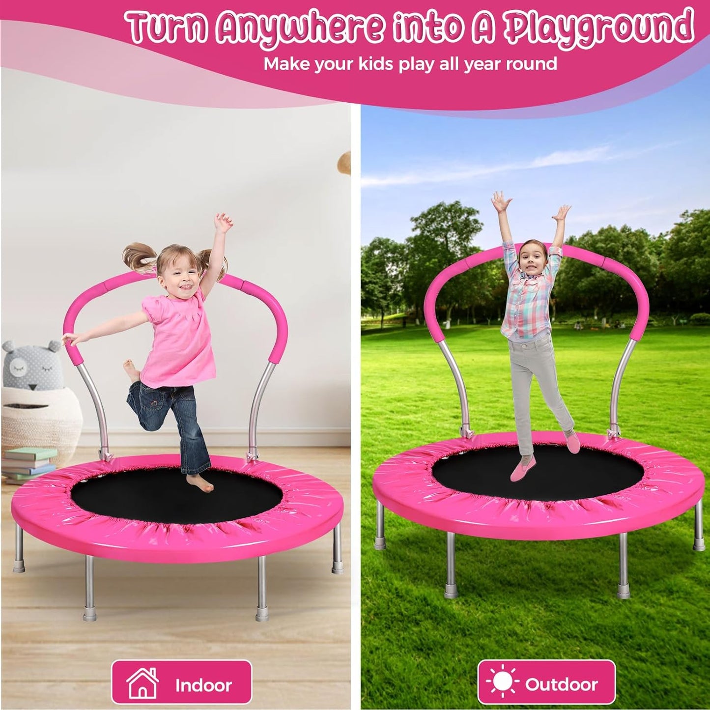 Lyromix Mini Trampoline for Kids, Indoor Toddler Trampoline with Handle, Child Small Rebounder Trampoline for Indoor and Outdoor Use