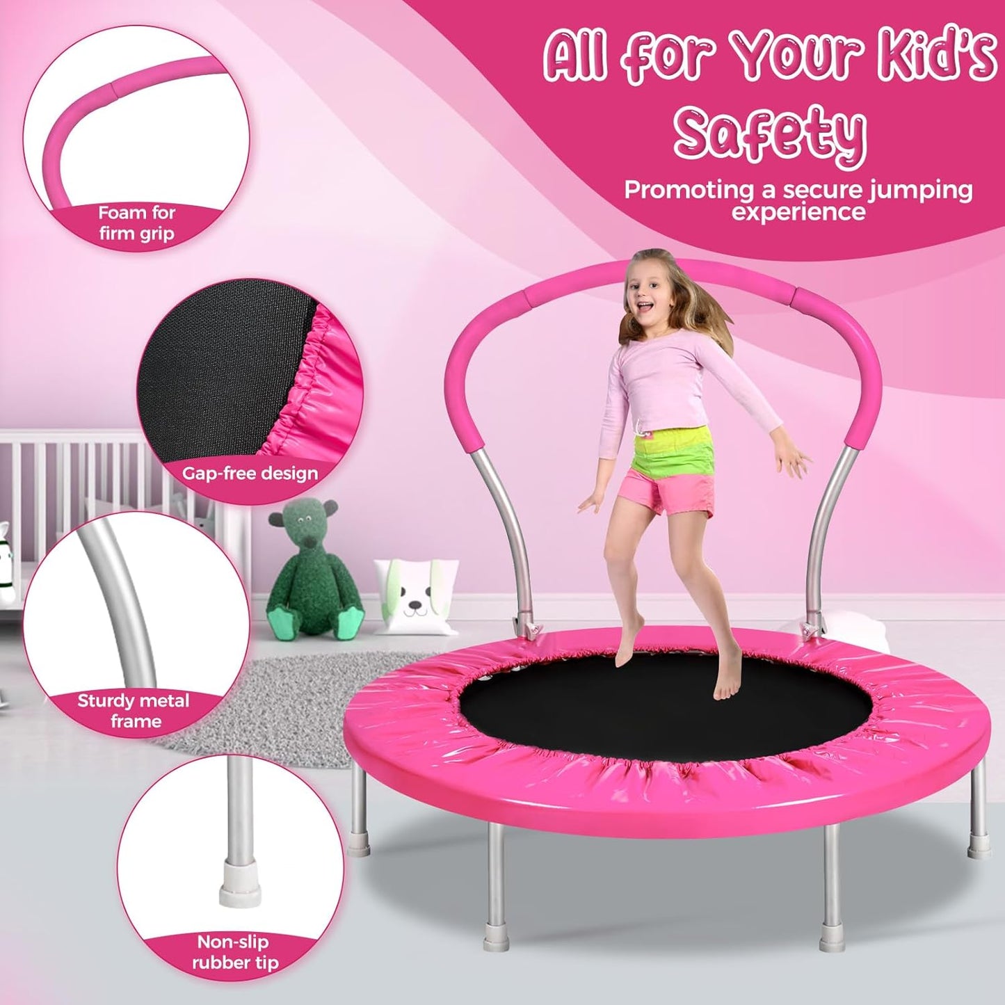Lyromix Mini Trampoline for Kids, Indoor Toddler Trampoline with Handle, Child Small Rebounder Trampoline for Indoor and Outdoor Use