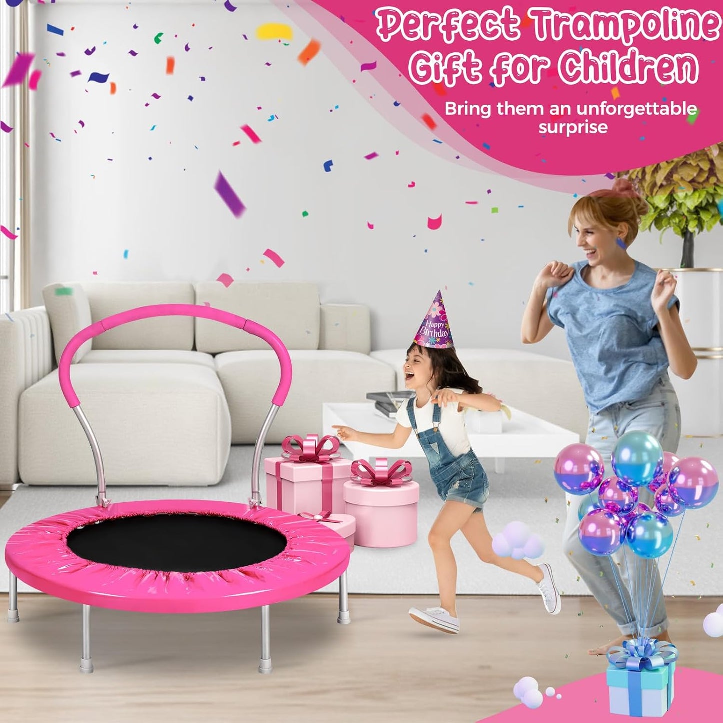 Lyromix Mini Trampoline for Kids, Indoor Toddler Trampoline with Handle, Child Small Rebounder Trampoline for Indoor and Outdoor Use