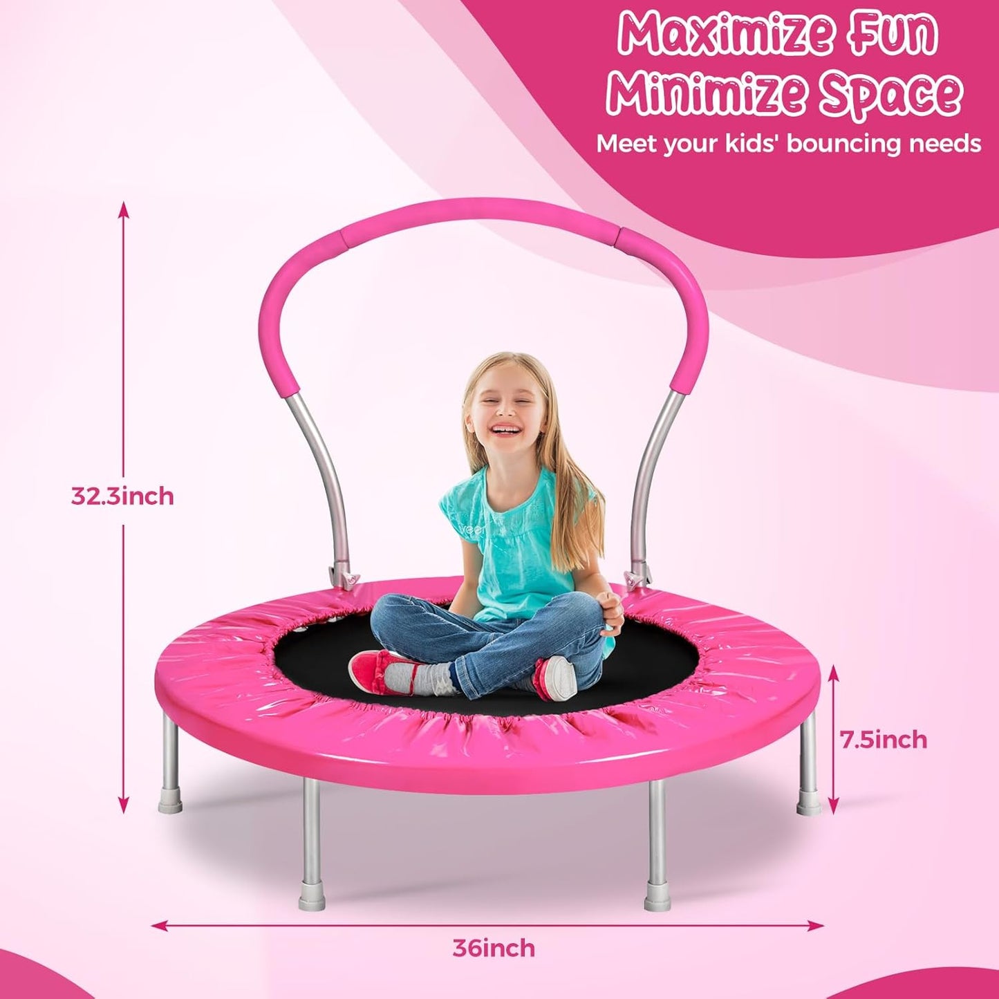 Lyromix Mini Trampoline for Kids, Indoor Toddler Trampoline with Handle, Child Small Rebounder Trampoline for Indoor and Outdoor Use
