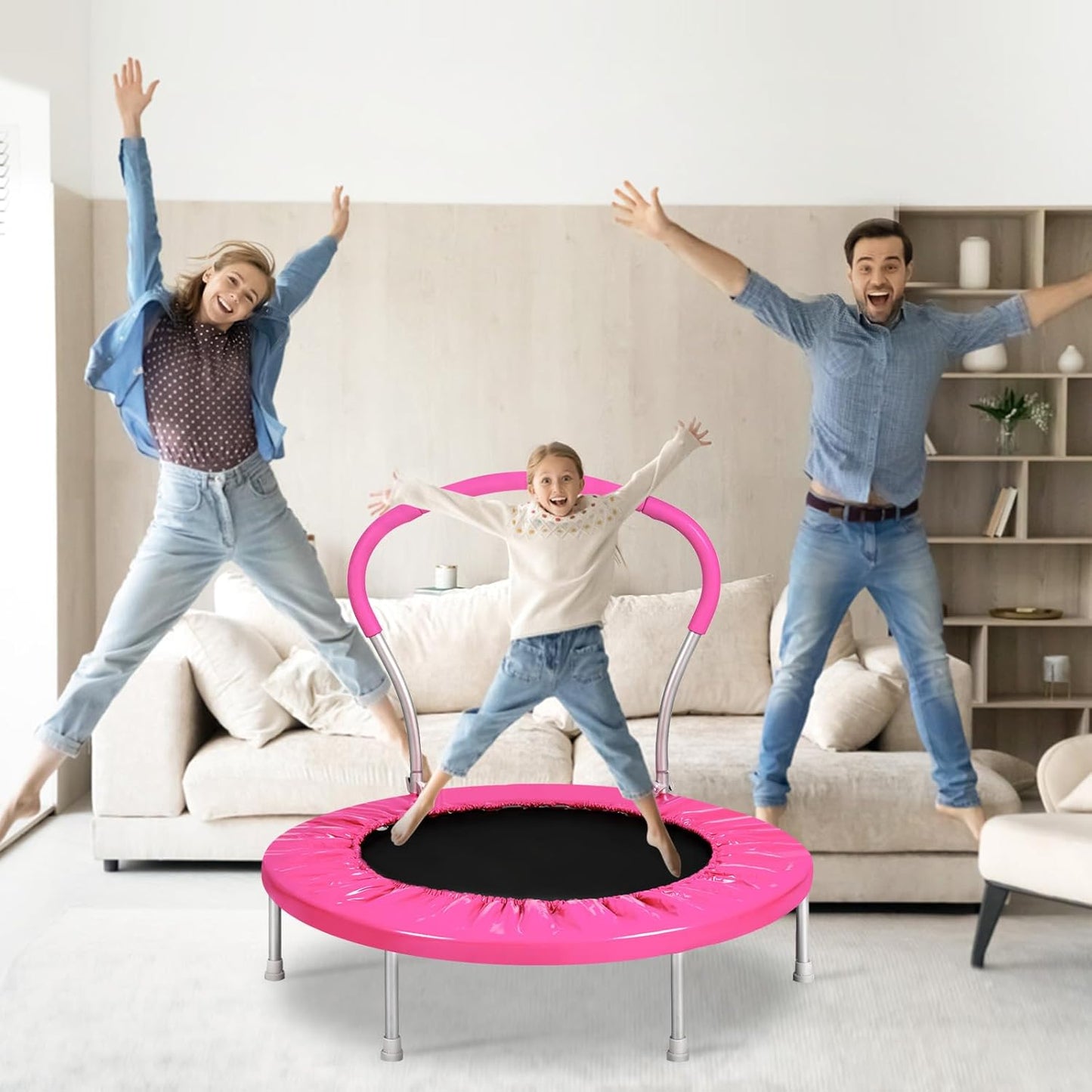 Lyromix Mini Trampoline for Kids, Indoor Toddler Trampoline with Handle, Child Small Rebounder Trampoline for Indoor and Outdoor Use