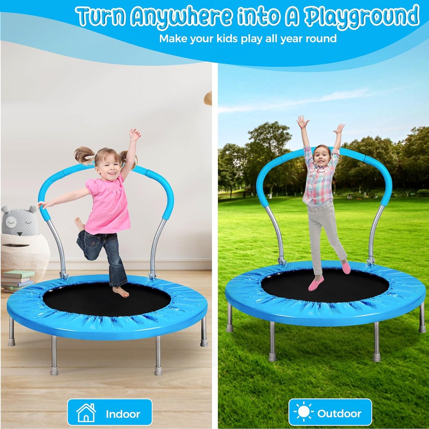 Lyromix Mini Trampoline for Kids, Indoor Toddler Trampoline with Handle, Child Small Rebounder Trampoline for Indoor and Outdoor Use