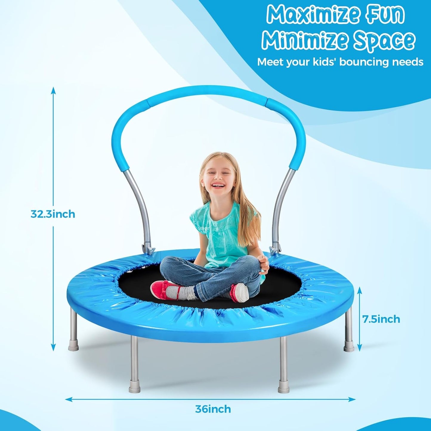 Lyromix Mini Trampoline for Kids, Indoor Toddler Trampoline with Handle, Child Small Rebounder Trampoline for Indoor and Outdoor Use