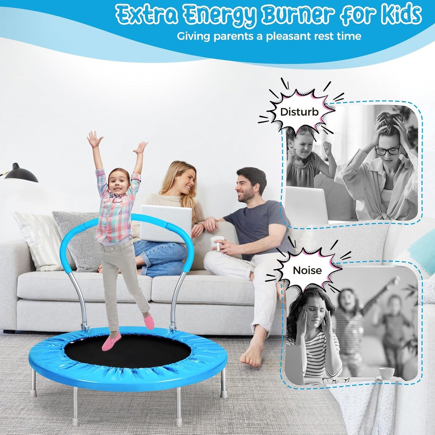 Lyromix Mini Trampoline for Kids, Indoor Toddler Trampoline with Handle, Child Small Rebounder Trampoline for Indoor and Outdoor Use