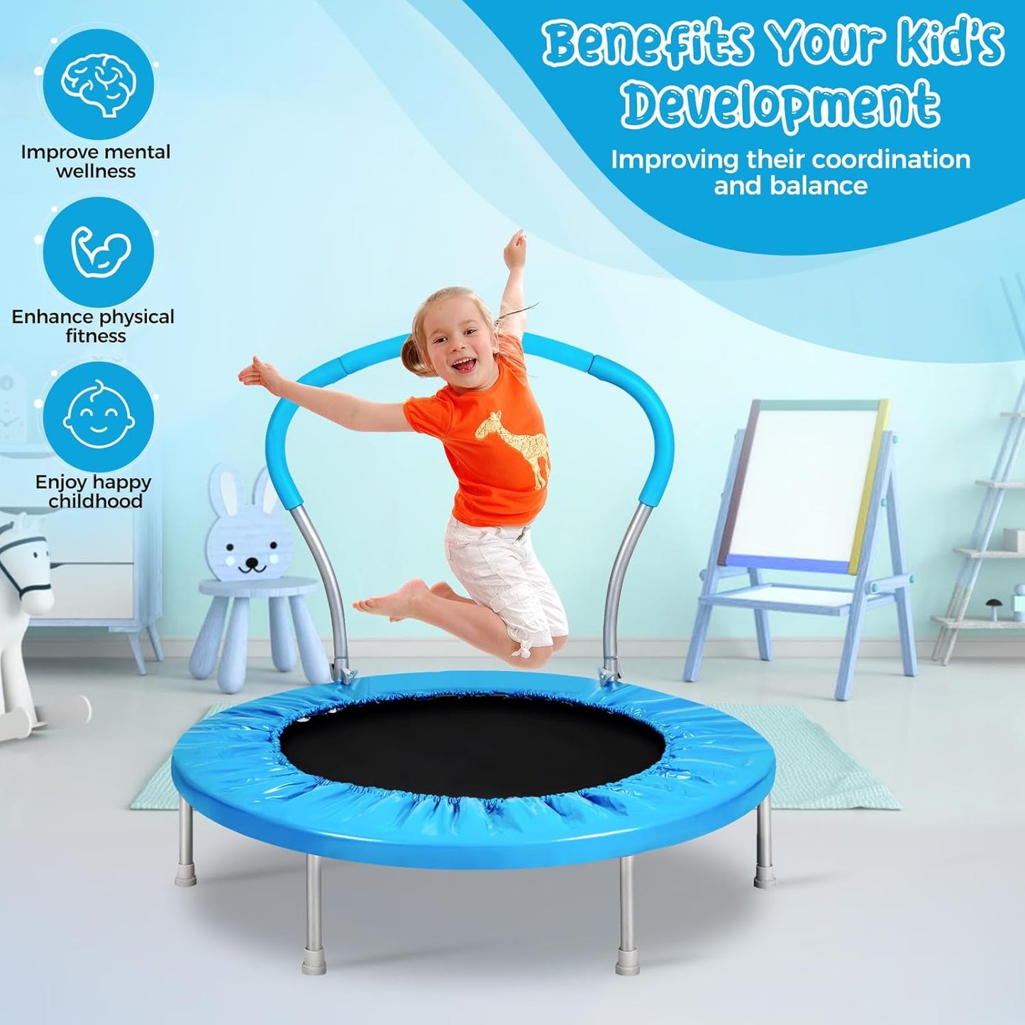 Lyromix Mini Trampoline for Kids, Indoor Toddler Trampoline with Handle, Child Small Rebounder Trampoline for Indoor and Outdoor Use