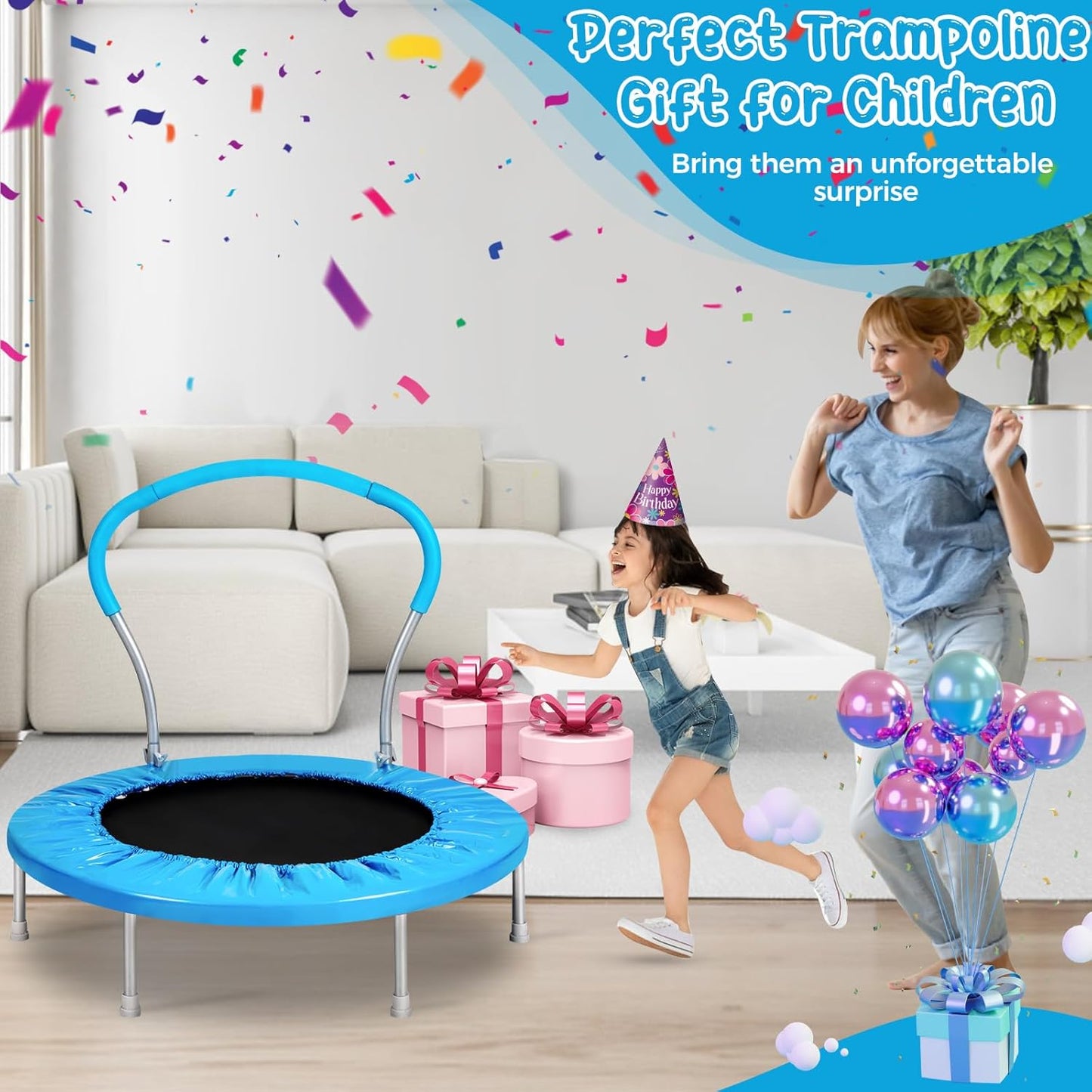 Lyromix Mini Trampoline for Kids, Indoor Toddler Trampoline with Handle, Child Small Rebounder Trampoline for Indoor and Outdoor Use