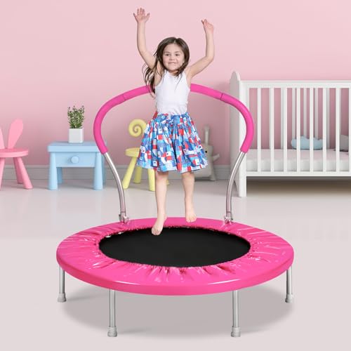 Lyromix 36-Inch Kids Trampoline with Handle - Indoor Mini Tranpoline for Toddlers, Small Fitness Rebounder for Indoor and Outdoor Use
