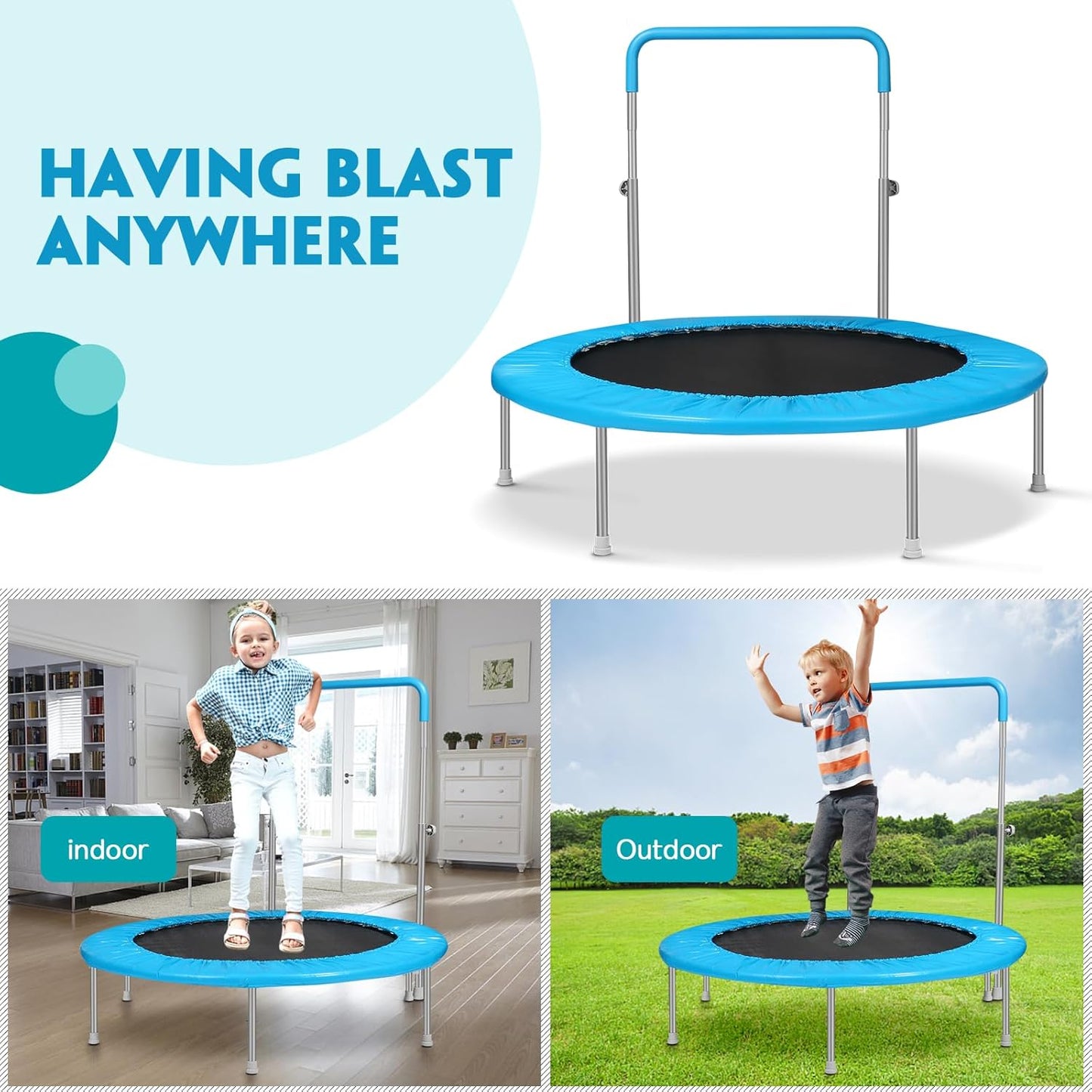 Lyromix Mini Trampoline for Kids, Indoor Toddler Trampoline with Handle, Child Small Rebounder Trampoline for Indoor and Outdoor Use