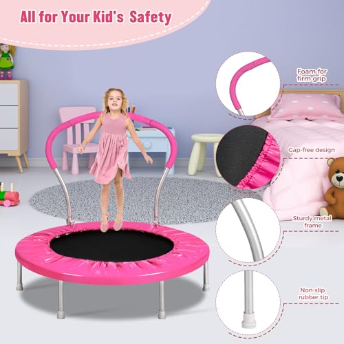 Lyromix 36-Inch Kids Trampoline with Handle - Indoor Mini Tranpoline for Toddlers, Small Fitness Rebounder for Indoor and Outdoor Use