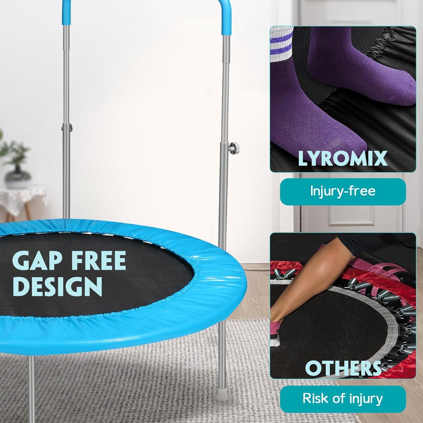 Lyromix Mini Trampoline for Kids, Indoor Toddler Trampoline with Handle, Child Small Rebounder Trampoline for Indoor and Outdoor Use