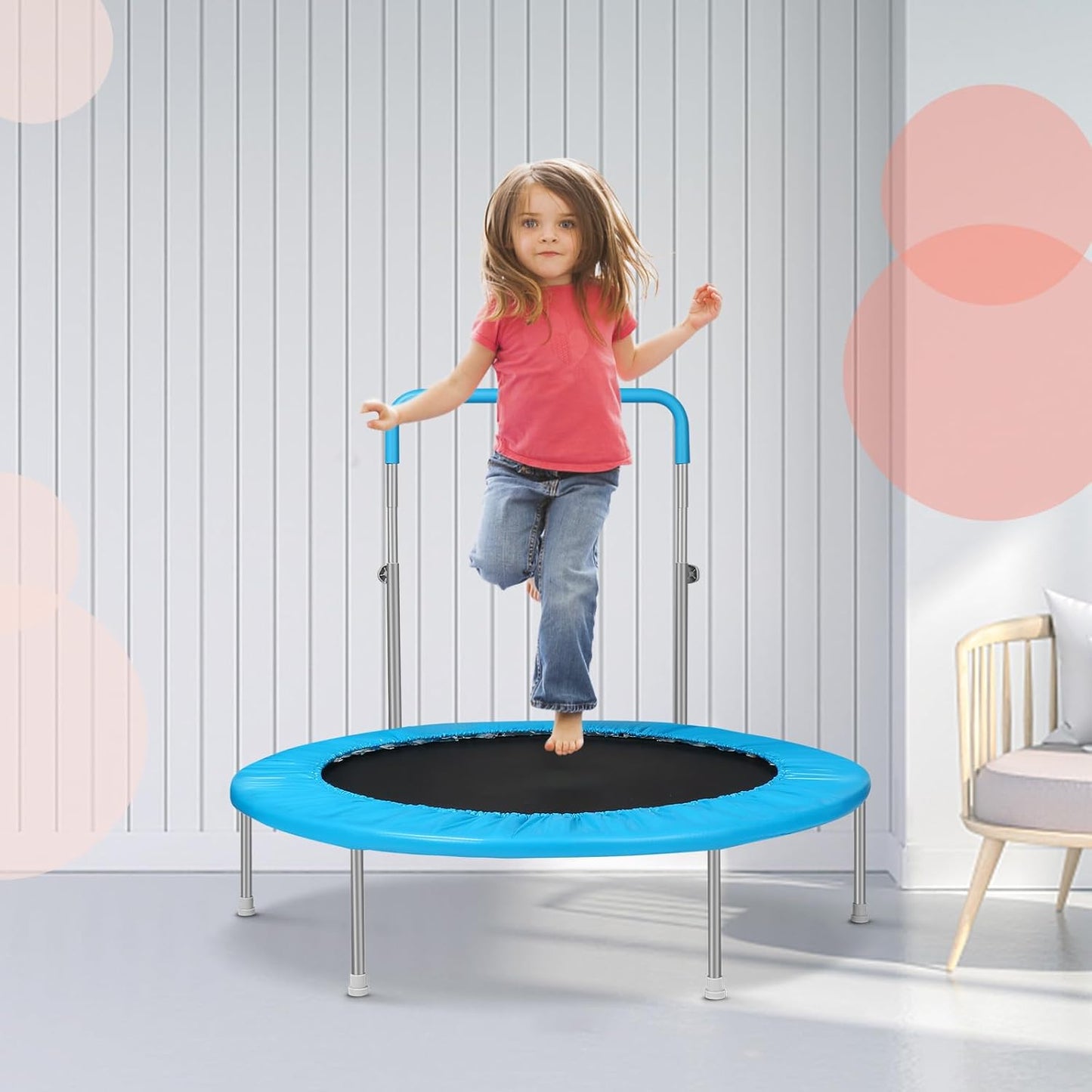 Lyromix Mini Trampoline for Kids, Indoor Toddler Trampoline with Handle, Child Small Rebounder Trampoline for Indoor and Outdoor Use