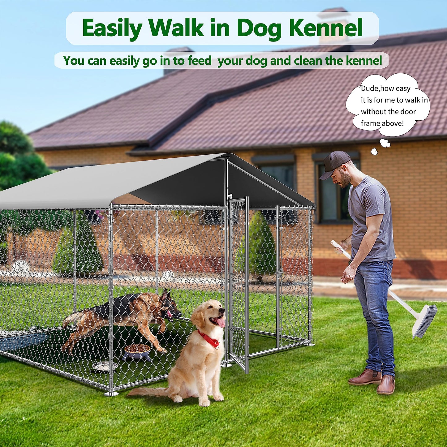 Large Dog Kennel Outdoor, Heavy Duty Outdoor Dog Kennel Chain Link Dog Cage Dog Playpen Dogs Run with Lock UV & Waterproof Roof for Backyard (7.5 * 7.5 * 5.6FT)